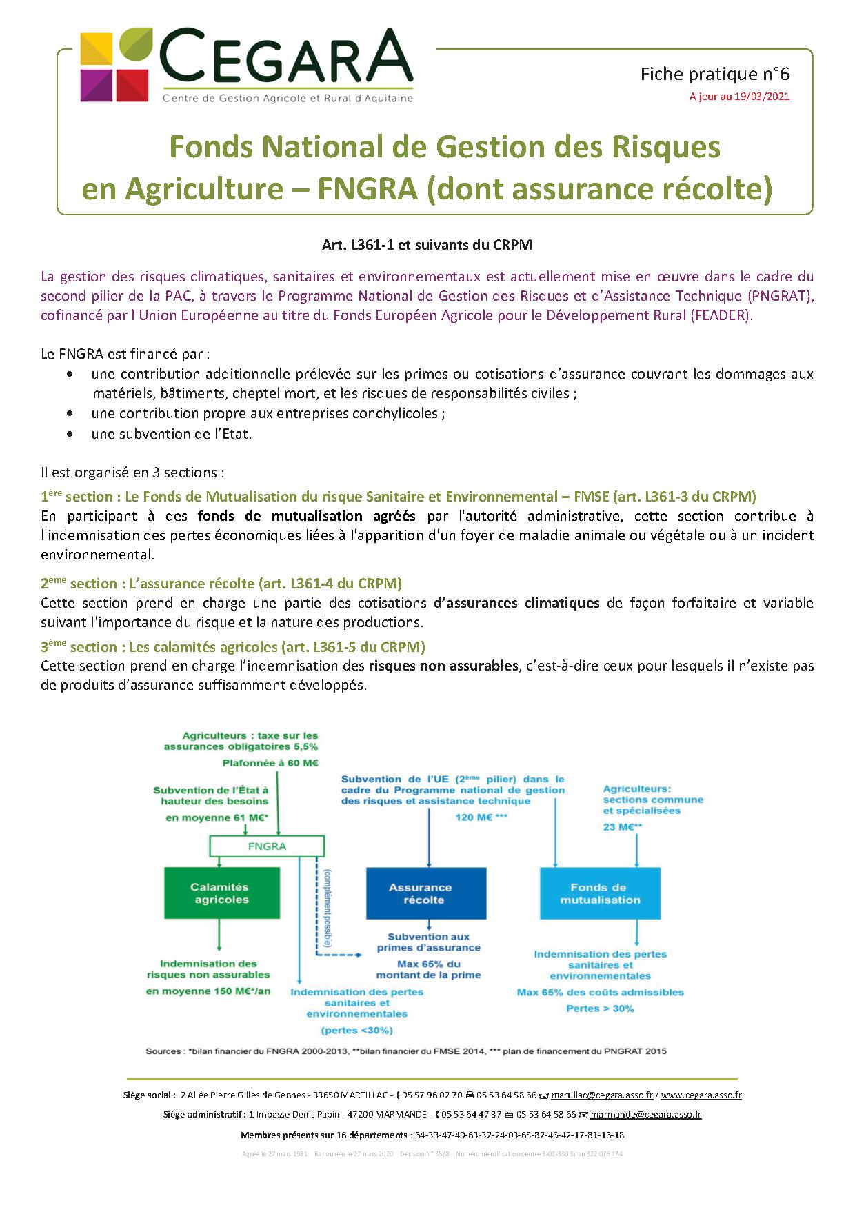 Fiche n°6 : Fonds National de Gestion des Risques en Agriculture - FNGRA (dont assurance récolte)