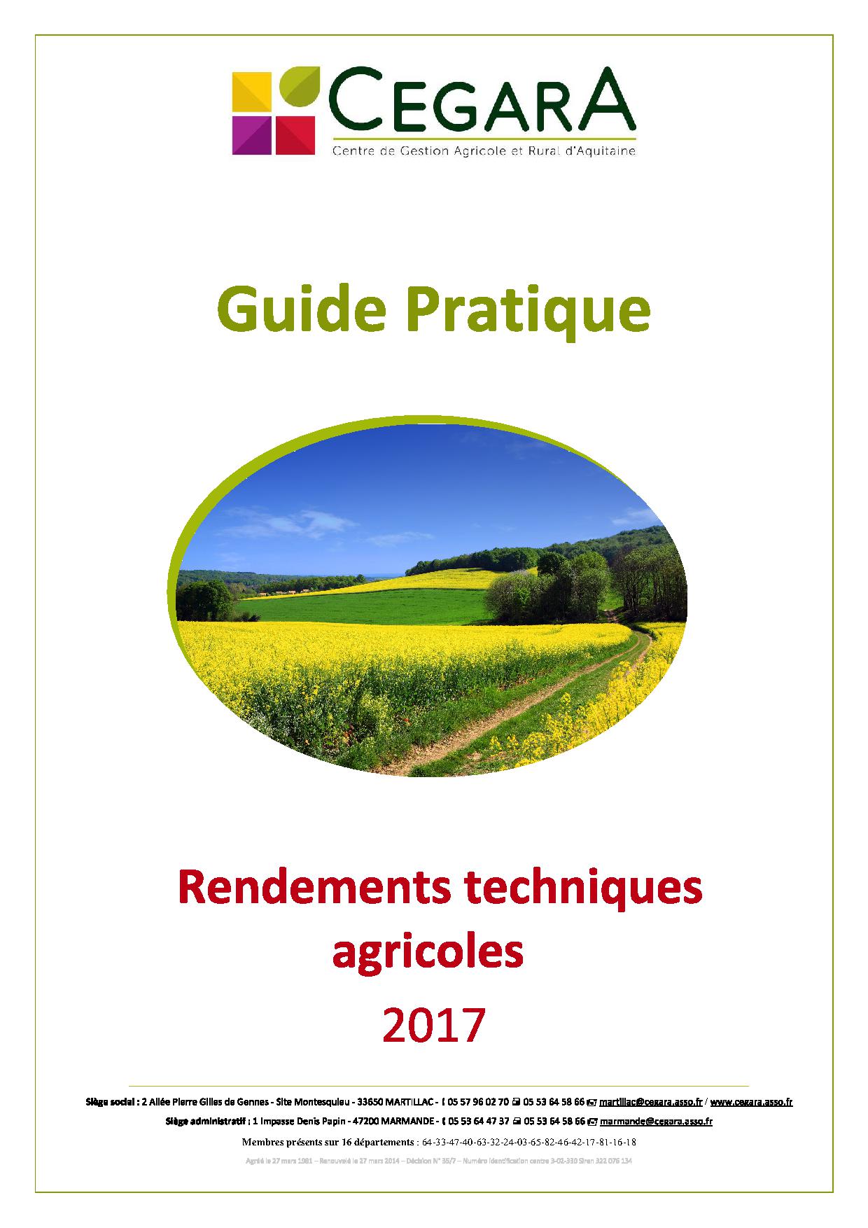 Rendements techniques agricoles 2017